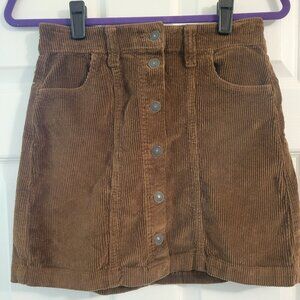 American Eagle Brown Corduroy Super Hi-Rise A-Line Stretch Skirt size 0
